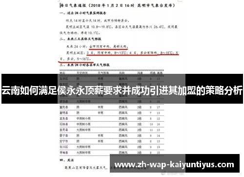 云南如何满足侯永永顶薪要求并成功引进其加盟的策略分析