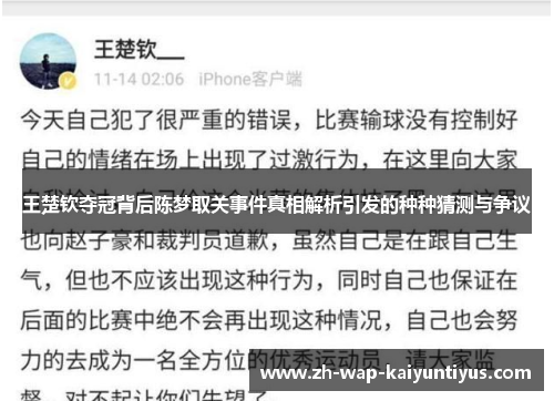 王楚钦夺冠背后陈梦取关事件真相解析引发的种种猜测与争议