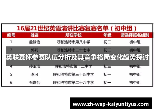 英联赛杯参赛队伍分析及其竞争格局变化趋势探讨